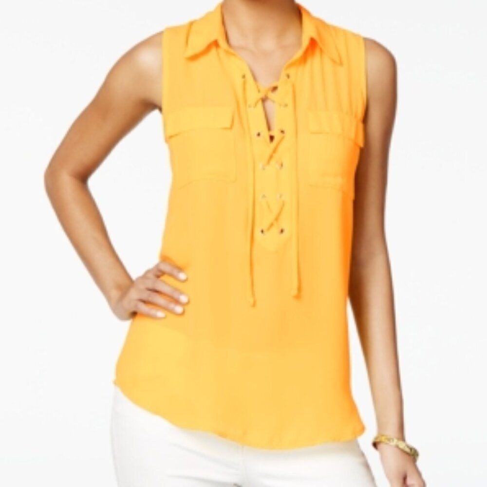 BCX Chiffon Top Lace Up Top NWT